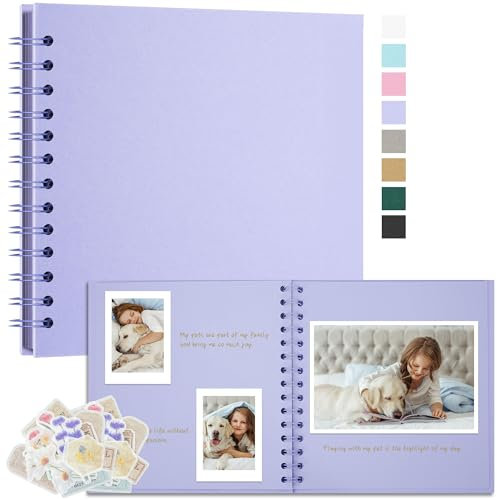 Remowith Scrapbooking Album Fotografico DIY, Album di Carta Kraft Spessa, Libro dei Ricordi per Matrimonio, Anniversario, Viaggio, Laurea, Bambino e Famiglia 18x18 cm 40 Pagine Viola Chiaro