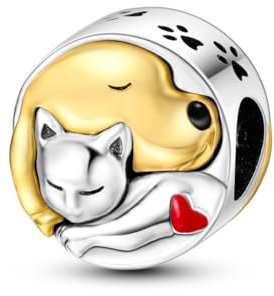 Breloques animaux mignons Pendentif breloques en argent sterling 925 pour bracelet Breloques ours Pour femme Bijoux Cadeau (Chat et chien Bead Charms)