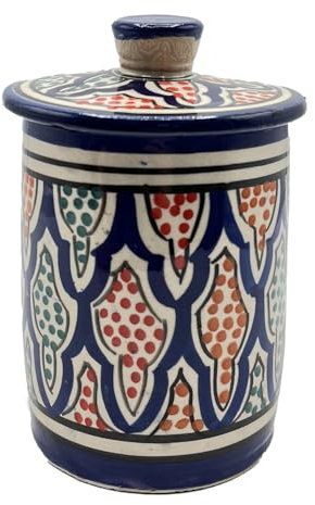 Contenitore Porta Spezie Etnico in Ceramica Terrcaotta di Safi 9x13 - Eleganza Marocchina Artigianale Dipinto a Mano 1211241318 Tunisia Turchia Etnico del Mondo