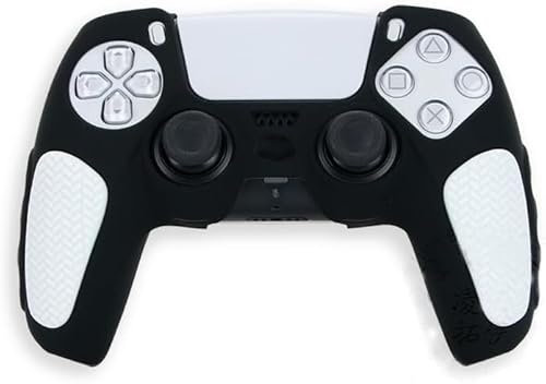Funda de silicona antideslizante para mando de PS5 y PS5, funda protectora de goma (negro y blanco)