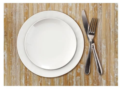 Comart - Tovaglietta Americana Bamboo Edge - Set 4 Tovagliette 30x45 cm - Lavabili - Resistenti al Calore - per Colazione, Pranzo - Eleganti Sottopiatti - Eco friendly in Bambù - Colore Washed White