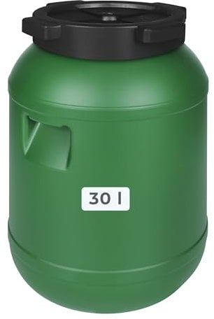 F & R Kleines Fass 30 Liter aus HDPE zur Aufbewahrung I Futtertonne Pferd I Wassertank Weithalsfass mit Deckel I Wasserfass I Sauerkrautfass I Gurkenfass Gärfass I Maischefass