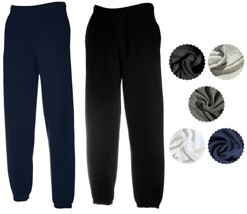 Fruit of the Loom Herren 2er Jogginghose Set Classic Elastic Leg Jog Pants M L XL XXL 3XL Verschiedene Farbsets & HLKauf-Block (1x Deep Navy, 1x Schwarz & 1x HLKauf-Block, 3XL)