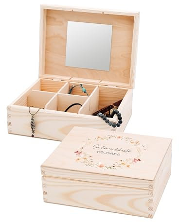 wunderwunsch Schmuckkästchen, Schmuckschatulle, Schmuckbox Mädchen, Geschenk Girls, Schmuckdose, individuell personalisiert als niedliche und individuelle Geschenkidee (Blumenkranz)