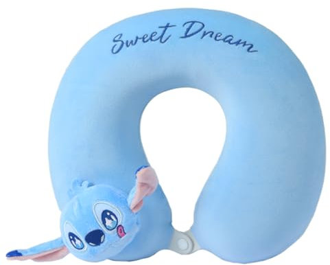 MINISO Disney Stitch Travel Pillow 100% Pure Memory Foam Neck Pillow, Airplane Pillow for Traveling Car Home Office Washable Cover