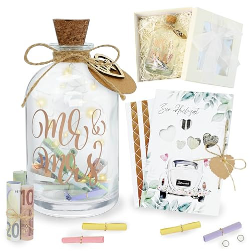 Joellfuner LED-Licht für Hochzeitsflaschen, Geldgeschenke, Verpackung mit Hochzeitskarte, originelles Hochzeitsgeschenk, Hochzeitsgeschenk für Bräutigam, Geld zur Hochzeit (Voiture)