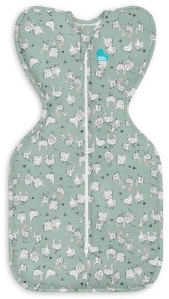 Love To Dream Swaddle Up, Small 3.5-6 kg, Chicken Run Olive, Snug Fit, Supports Healthy Sleep, 1.0 Tog - Ideal for 20-24°C Temperatures, Machine Washable Cotton & Double Zip for Easy Nappy Changes