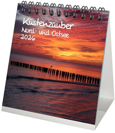 Küstenzauber Nord- und Ostsee Tischkalender 10cm x 10cm für 2026 Urlaub Meer Küste - Geschenkset Inhalt: 1x Kalender, 1x Weihnachtsanhänger (insgesamt 2 Teile)