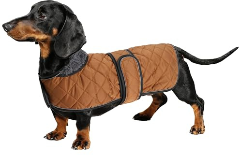 Geyecete - Warmer wintermantel für dackel Hunde,Hunde Winterjacken mit plüschfutter,Outdoor jacken mit verstellbaren gürtel und Kabelbaumloch,für mittelgroße und Kleiner dackel-Braun-XS