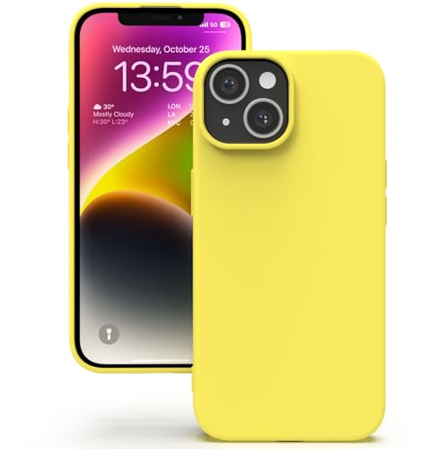 YATWIN Hülle für iPhone 14, Silikon Handyhülle mit Futter, 1mm Kamera und Displayschutz, Dünn & Leicht, Anti Kratzer Case, Gelb