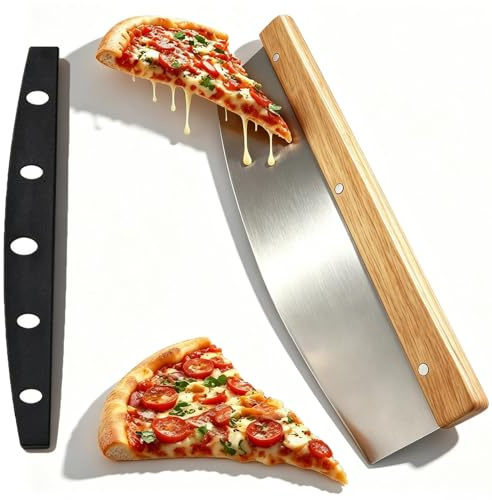 Frutilexia Tagliapizza, 32.2cm Tagliapizza a Mezzaluna, Taglia Pizza Acciaio Inox, con Manico in Legno e Custodia Protettiva, Tarocco per Impasti, Taglia Impasto, Taglio Veloce e Preciso