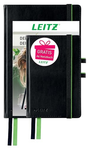 Leitz Complete Set Qualitäts-Notizbuch A5 + A6 kariert, je 160 Seiten, 80 Blatt, Hardcover, hochwertiger Einband, 100 g/m² Papier FSC zertifiziert, Verschluss, Lesezeichen, Schlaufe, Schwarz, 95850000