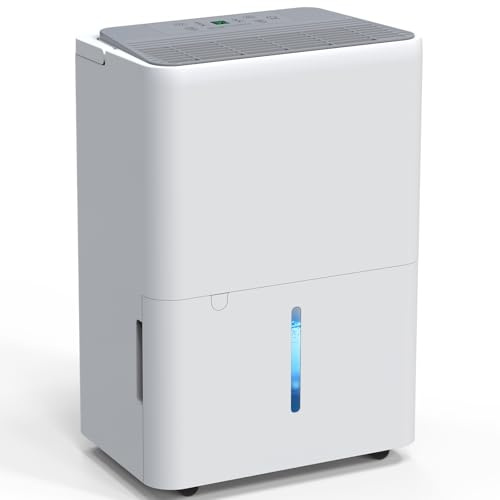 Luftentfeuchter elektrisch 12L/Tag, Entfeuchter elektrisch 35dB, Dehumidifier für Keller, Raumentfeuchter für Räume bis zu 122m³/25m², mit Filter und 1M Ablaufschlauch, Timer, 10 J. Gar.
