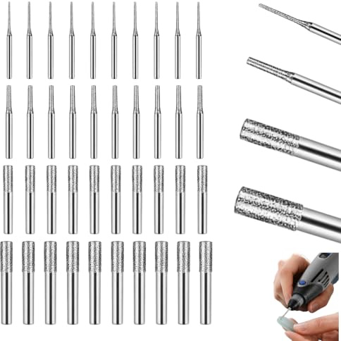40pcs Diamond Drill Bits Set, 1/1.5/2/2.5mm Micro Tip Drill Bits Compatible with Dremel Rotary Tools, 2.35mm Shank Drill Bits Set for Sea Glass, Ceramic Tile, Granite, Jewelry Making Accessories