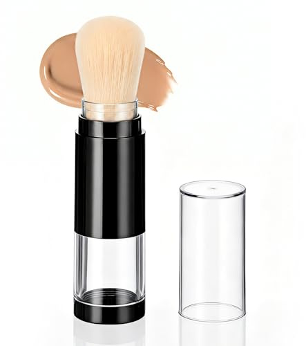 EXHUMKY Pinceau à Poudre Portable avec Réservoir Intégré, Fibres Artificielles Douces, Outil Rechargeable pour Fond de Teint et Poudre, Usage Pratique pour Voyage et Activités