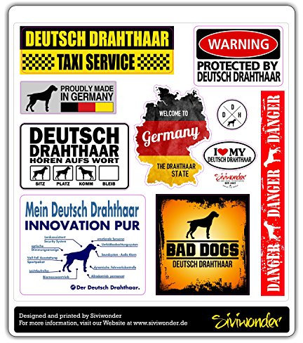 siviwonder Auto Sticker Collection Set 10 Aufkleber Deutsch DRAHTHAAR JAGDHUND Warning ALARMANLAGE Hundeaufkleber Reflex