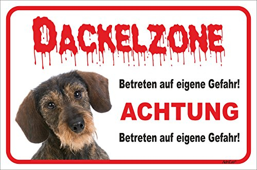 AdriLeo Schild - Vorsicht Rauhaardackel - Zone - (15x20cm) / Achtung Hund Wachhund Dackel Teckel Dachshund robust langlebig UV-beständig wetterfestes Warnschild