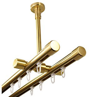 Gardinenstange Innenlauf 2-läufig Deckenmontage im Messing Design 20 mm Endstück Kappe, 120 cm