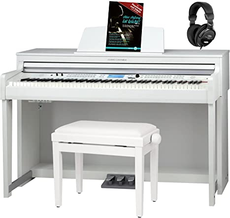 Classic Cantabile DP-A 610 E-Piano Set (88 Tasten Hammer-Mechanik, 1200 Voices und 38 DSP Effekte, Bluetooth-Streaming, Begleitfunktionen, 270 Styles, inkl. Bank, Kopfhörer und Schule) Weiß matt