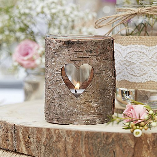 Teelicht-Halter/Teelicht-Glas/Windlicht rustikal mit Holz - Hochzeits-Deko/Tisch-Dekoration Vintage Hochzeit Geburtstag Kerzen Teelichter Kerzen-Ständer (5 Windlichter)