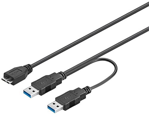 PremiumCord Cable de Alimentación USB 3.0 Y, Micro USB B Macho a 2x USB A Macho, Cable de Datos Superspeed Hasta 5Gbit/s, Color Negro, Longitud 0,5m