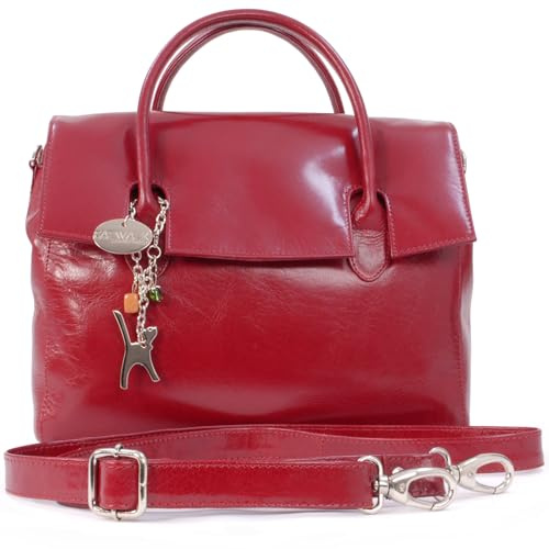 Catwalk Collection Handbags - Damen Leder Umhängetasche - Crossbody Bag Mittelgroß - Arbeitstasche mit Verstellbarer Schultergurt - Ella - Rot