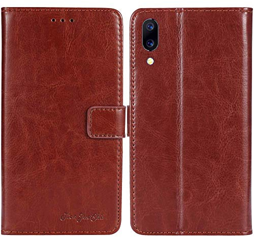 TienJueShi Marron Flip Retro Support à Rabat Cuir Housse Coque pour Logicom Le Spark 6.08 inch Étui Cas Couverture Protecteur Case Portefeuille Cover
