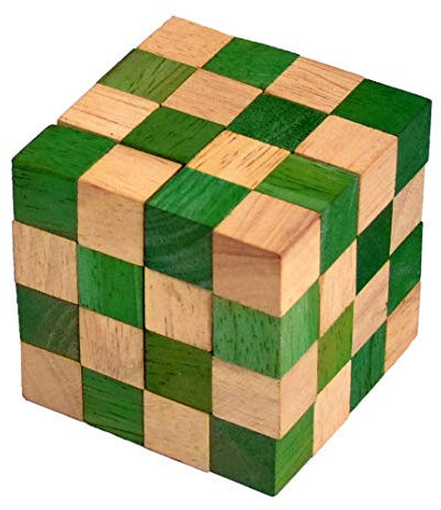 Cobra Cube medium Green, Schlangenwürfel Anaconda grün medium, Würfelschlange 4x4x4 Knobelholz Puzzle IQ Puzzle Cobra Cube, Snake Cube, Anaconda Brain Teaser IQ Test 3D Puzzle