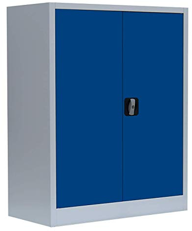 Flügeltürenschrank komplett montiert Metallschrank abschließbar 100x80x38cm Lagerschrank Aktenschrank 2 Fachböden 530311 grau/blau