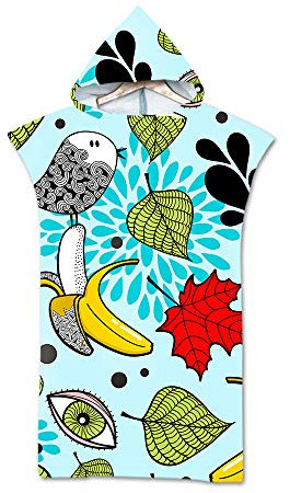 Treer Badeponcho Strand Poncho Strandtücher Handtuch, Poncho mit Kapuze Schnelltrockend 3D Bade Bademantel Badetuch Duschtücher Für Umziehhilfe beim Wassersport (75X110cm,Banane)