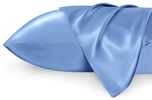 Bedsure Satin Pillowcase 2 Pack - Cooling, Silky, 50x75cm, Allure Blue | Similar to Silk Pillowcase, Cooling, Better Skin and Hair, Envelope Closure, Gifts for Women, Standard Size, 2 Packs