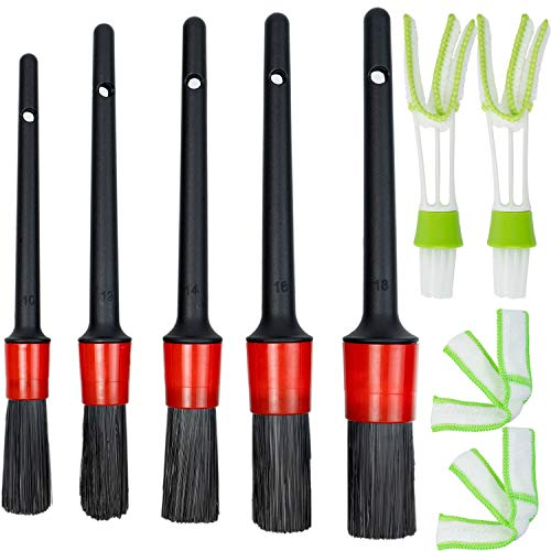 Reinigungsbürsten Set, 7 Pack, Universalbürsten mit sechs Bürstenköpfen, Bürstenset für Auto und Haushalt, PKW Reinigung Hilfe für Innen und Außen, Bürste Lüftungsschlitze, KFZ Reiniger Pinsel Kit