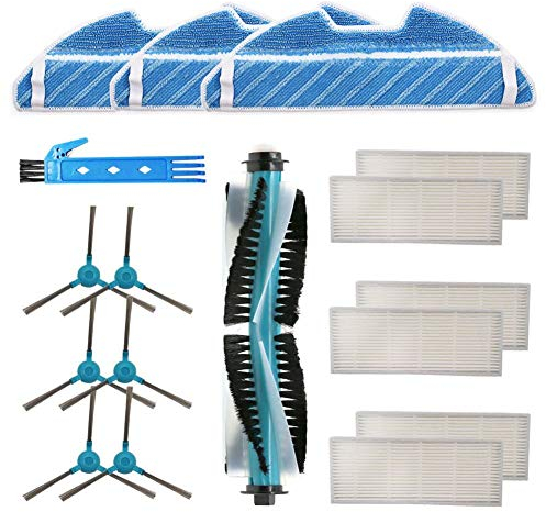 DOKKOO Kit de repuestos Accesorio para Cecotec Conga 1490 Cecotec Conga 1590 Robot Aspirador Repuestos Paquete de 1 Cepillo Principal, 6 filtros Hepa, 6 cepillos Laterales, 3 Trapos de fregona