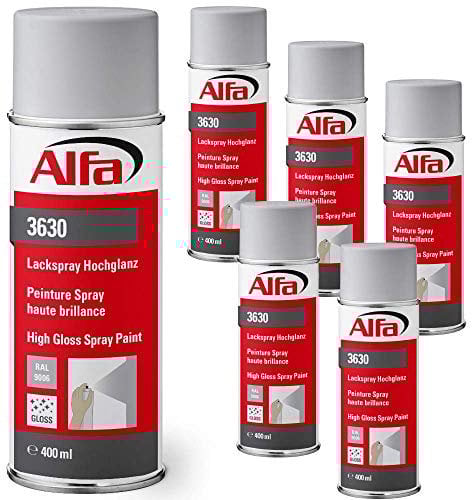 Alfa Lackspray 400 ml für Innen und Außen - Sprühlack zum Lackieren und Dekorieren, hohe Deckkraft Farbspray, Sprühdose, Made in Germany (6, RAL 9006 Weißaluminium Hochglanz)