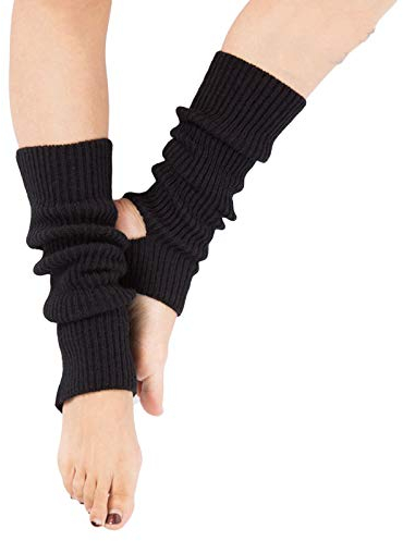 AWOCAN Women Winter Extra Soft Over Knee High Footless Knitted Stirrup Leg Warmers for Yoga Ballet Dance (BLACK)