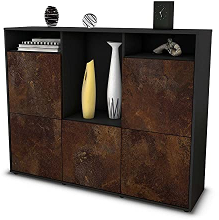 Stil.Zeit Highboard Kommode Sarina, Korpus anthrazit matt, Front Industrie-Design Rost (136x108x35cm), Push-to-Open Technik & Leichtlaufschienen