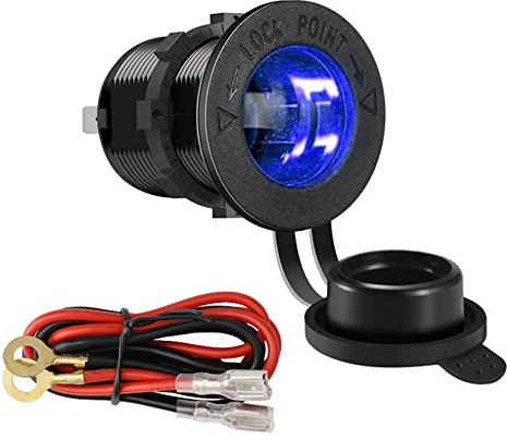 ETOPARS Zigarettenanzünder Auto, Wasserdicht Marinequalität 12V 24V Motorrad Zigarettenanzünder Steckdose Ladegerät Auslauf Blau Licht Mit 100cm Kabel