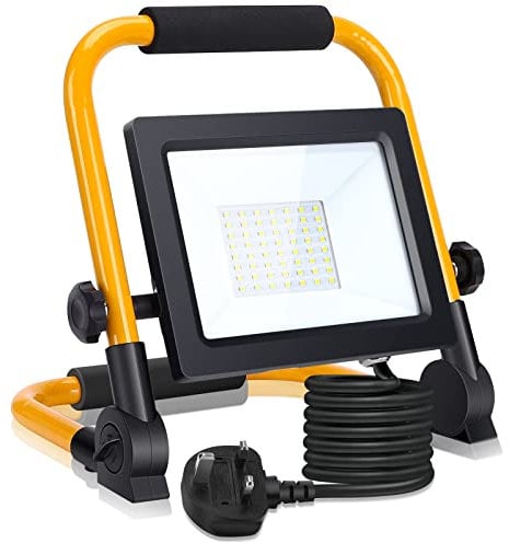 LED Work Light, Aigostar Job Site Light 30W 2800LM, Folding Floodlight with 5.9ft Cord Plug, 6500K Cool White Flood Lights Outdoor, IP65 Waterproof Job Lamp, Portable Work Light for Workshop, Garage