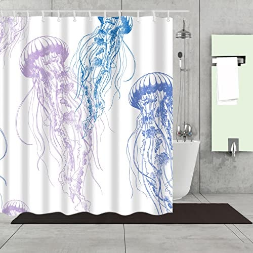 LNXSESN Duschvorhang Qualle Rosa Blau Shower Curtains Polyester Duschvorhang Antischimmel Shower Curtain Antibakteriell Duschvorhänge mit 12 Duschvorhangringen Duschvorhang Badewanne 200x200cm