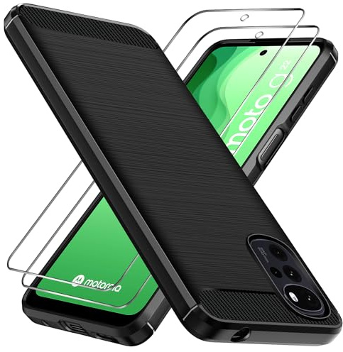 ivoler Funda para Motorola Moto E32 / Moto E32s / Moto G22 con 2 Piezas Cristal Templado, [Protección Militar] Carcasa Protectora Antigolpes, Fina Suave TPU Silicona Caso Anti-Choques Case, Negro