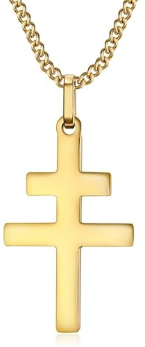 BOBIJOO JEWELRY - Pendentif Collier Croix de Lorraine D'Anjou 30mm Acier Inoxydable or Doré Plaqué Chaîne