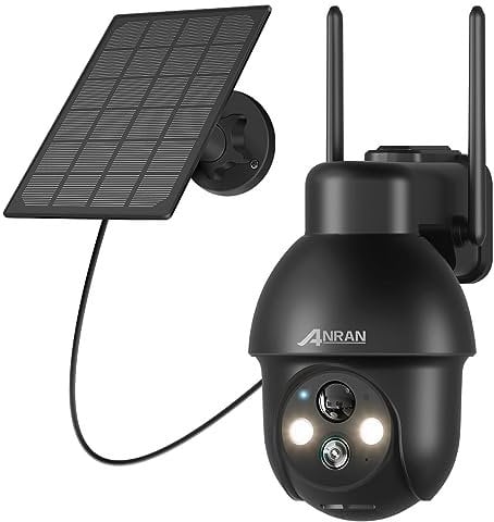 ANRAN 2K Solar Security Camera Outdoor Wireless WiFi, 360° CCTV Camera Outdoor, PIR Motion Detection, Sound-Lights Alarm, Outside Camera with Night Vision, 2-way Audio, Works with Alexa, Q3 Black