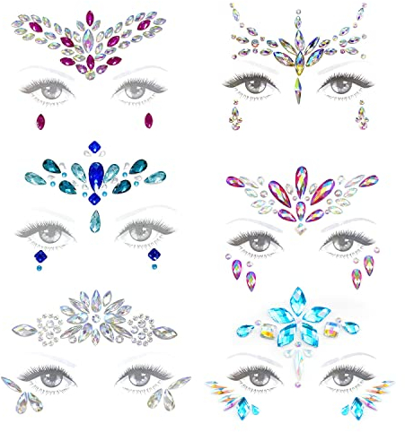 6 Stück Edelstein-Aufkleber, Acryl-Kristall-Tattoo-Aufkleber, selbstklebende Strasssteine, festliche Gesichtsaufkleber, Gesichtsschmuck, für Party, Karneval, festliche Verkleidung