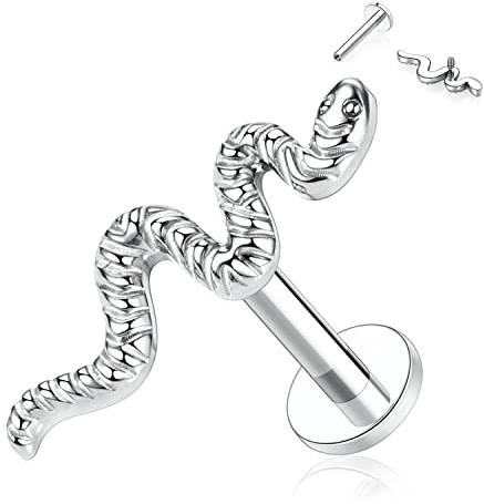 16G Titan Labret Ohrstecker Flatback Ohrringe Schlange Lippen Ohrstecker Tragus Piercing Schmuck Ohrringe mit Innengewinde 10mm Monroe Medusa Helix Ohrstecker Silber Lobe Knorpel Conch Ohrringe