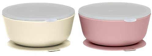 WeeSprout Suction Bowls for Baby & Toddlers (Set of 2) - 100% Silicone w/Plastic Lid - Leak Proof Feeding Supplies - Dishwasher & Microwave Safe Infant Dinnerware w/Extra Strong Base