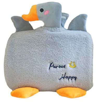 VIONNPPT T Cartoon Duck Hot Water Bag, Water Bottle with Plush Cover, 1.5 L Large Hand Warmer Hot Water Bottles with Kangaroo Pocket, Hot Bag for Stomach Back Neck (Grey)