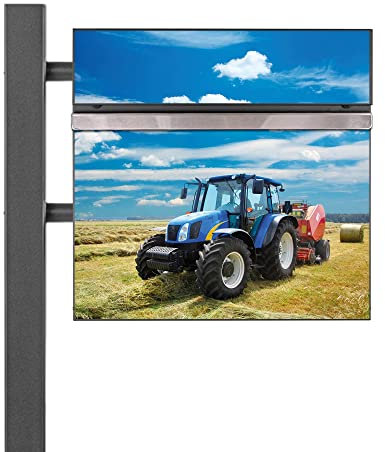 banjado® Standbriefkasten Anthrazit mit Motiv Traktor & Zeitungsfach/Briefkasten mit Standfuß in Anthrazit/Postkasten A4 Einwurf inkl. Montagematerial & 2 Schlüsseln