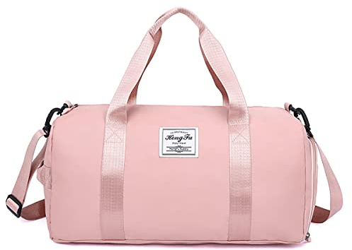 Sac de Sport Léger pour Homme et Femme, Sac de Voyage et Sac à Main, avec Compartiment à Chaussure et Compartiment Humide pour Sport, Fitness, L'entraînement, Voyages, Week-End et Vacances (Rose)