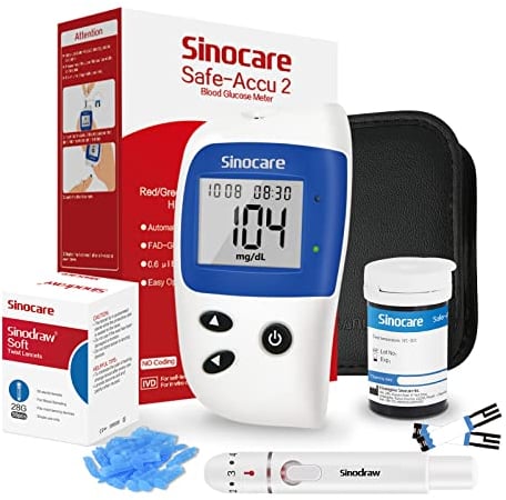 Blutzuckermessgerät, Zuckermessgerät mit Blutzuckerteststreifen 25, Sinocare Safe-Accu2 Blutzuckermessgerät set mit teststreifen, mg/dL (Safe-Accu2 Messgeräte 25 Set)