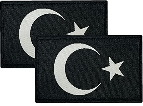 ZETTMANN® [ 2 Stück ] Türkische Flagge Aufnäher mit Klettverschluss als Patch I für T-Shirt Jacke Pullover Türkische Fahne Bayrak Asker Bozkurt Zeichen Camouflage ca. 8 x 5cm (Ayyildiz Schwarz)